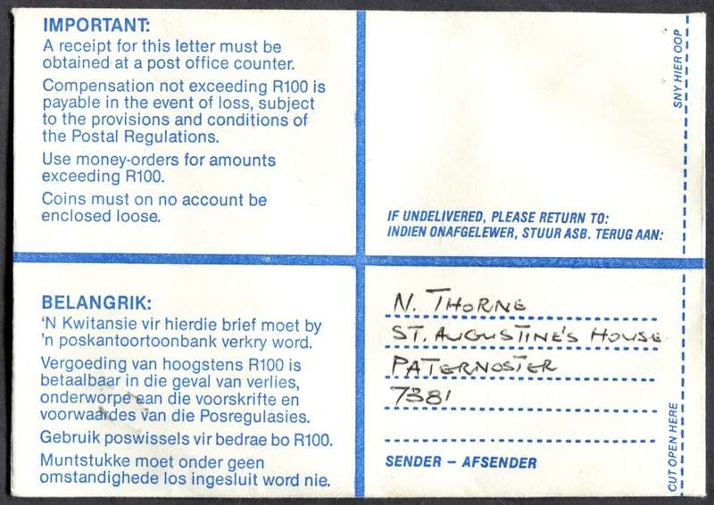 RSA - Cover Registered At Vredenburg Post Office