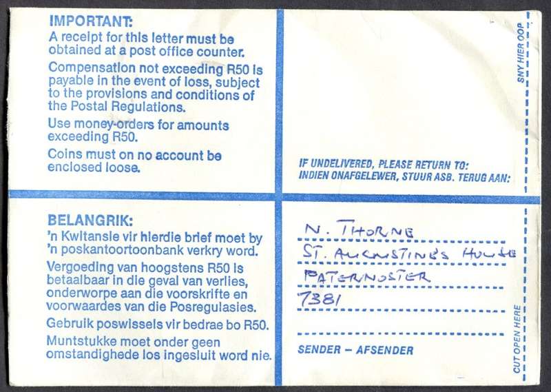 RSA - Cover Registered At Vredenburg Post Office