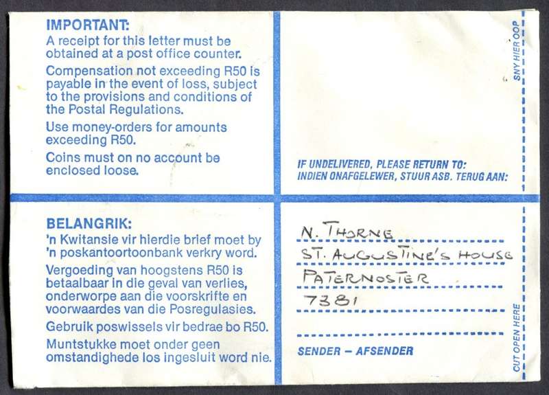 RSA - Cover Registered At Vredenburg Post Office