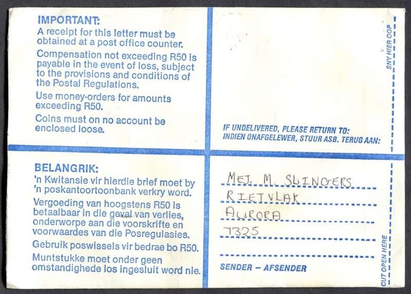 RSA - Cover Registered At Vredenburg Post Office