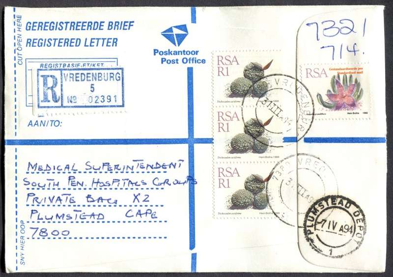 RSA - Cover Registered At Vredenburg Post Office
