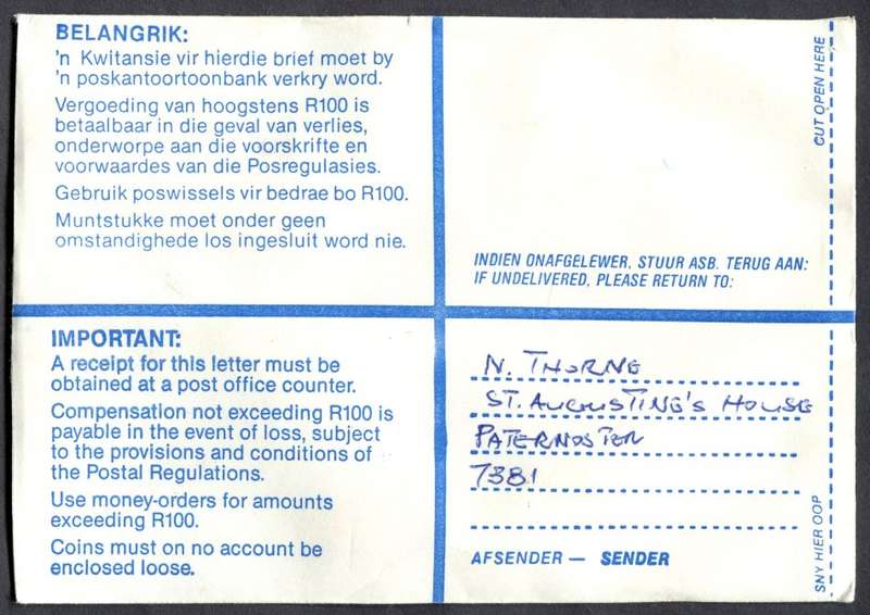 RSA - Cover Registered At Vredenburg Post Office