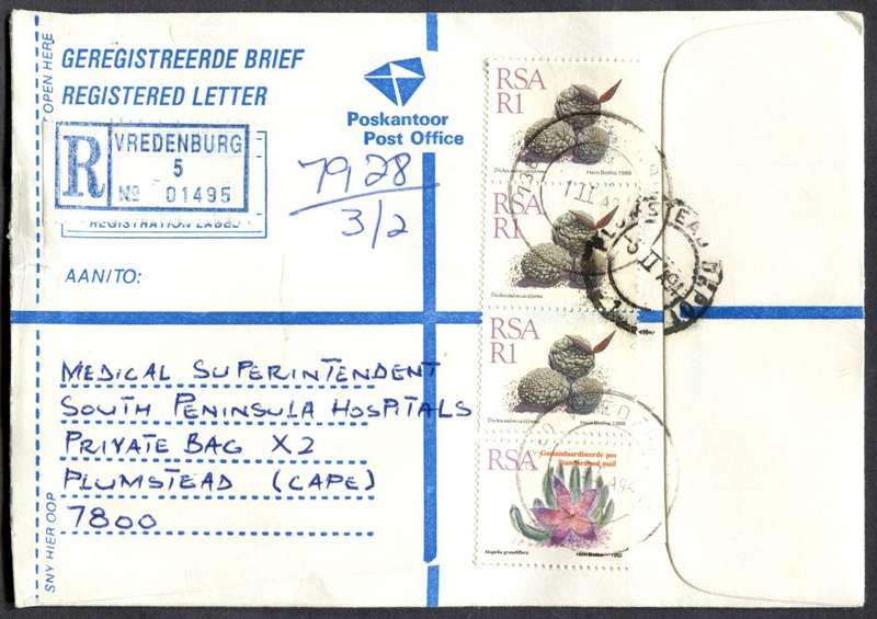 RSA - Cover Registered At Vredenburg Post Office