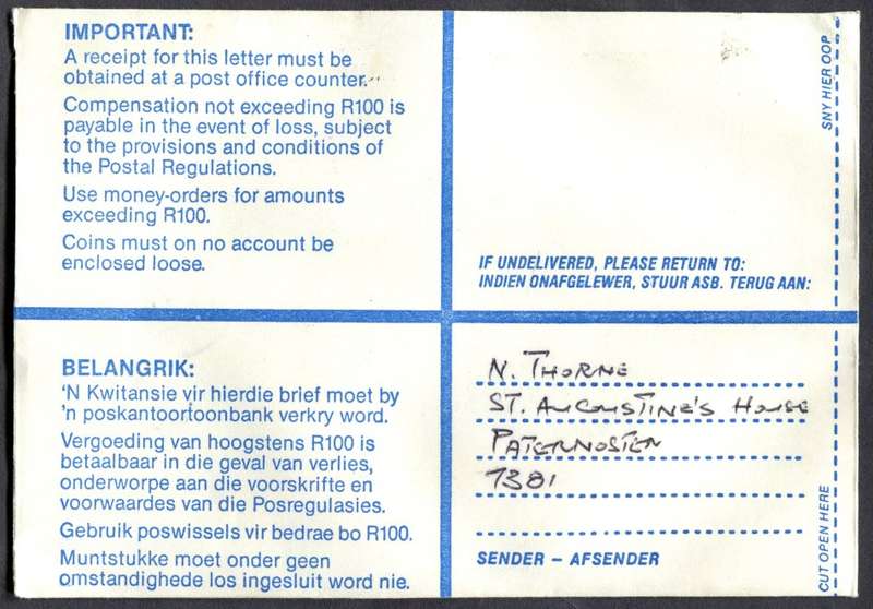 RSA - Cover Registered At Vredenburg Post Office