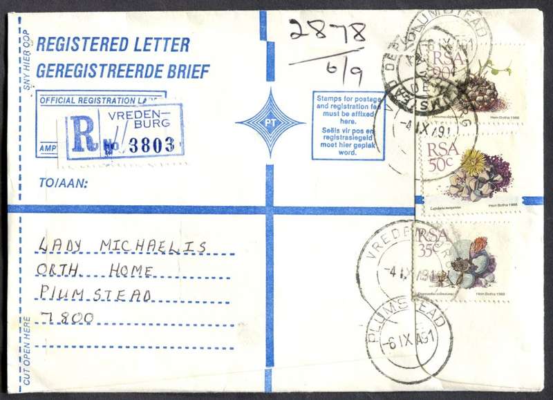 RSA - Cover Registered At Vredenburg Post Office