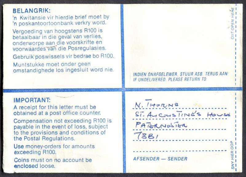 RSA - Cover Registered At Vredenburg Post Office