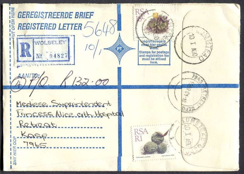 RSA - Cover Registered At Wolseley Post Office