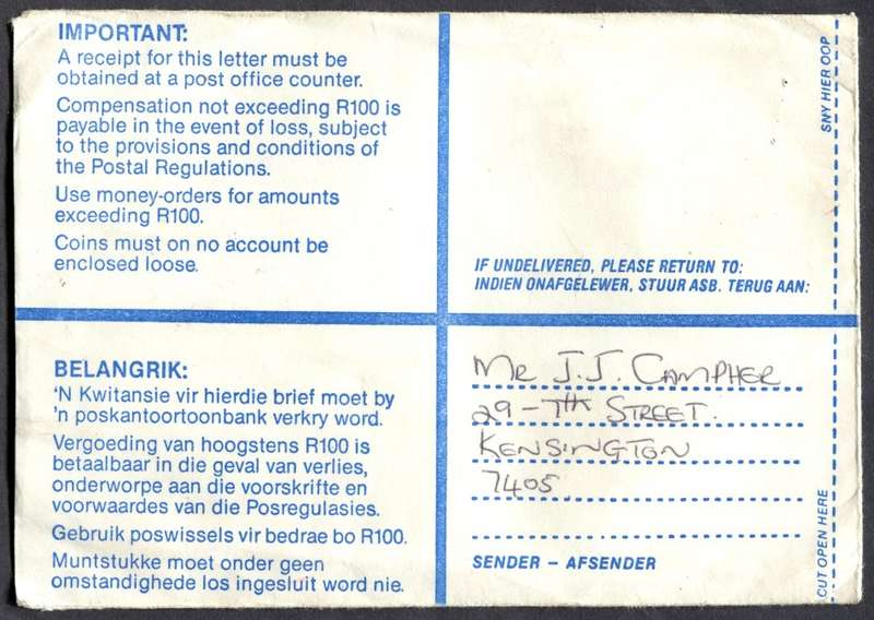 RSA - Cover Registered At Woltemade Post Office