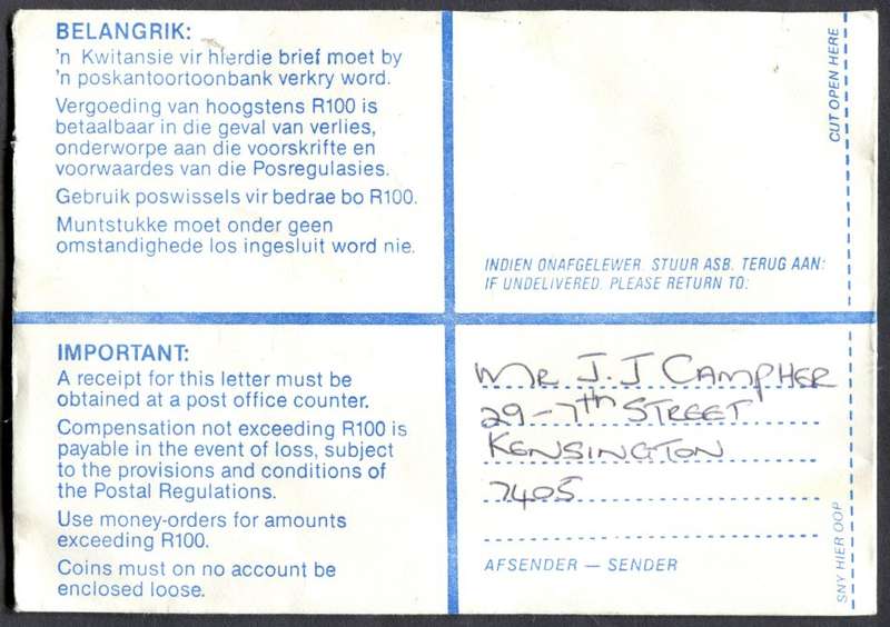 RSA - Cover Registered At Woltemade Post Office