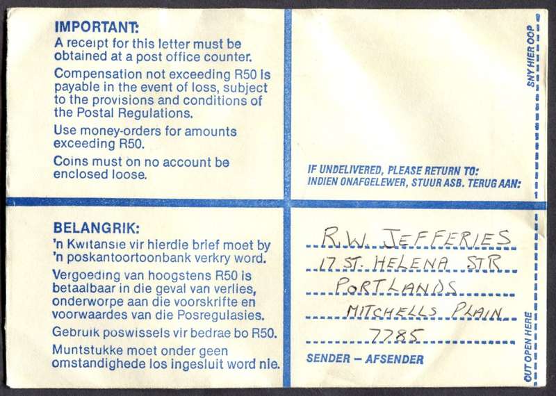 RSA - Cover Registered At Woltemade Post Office