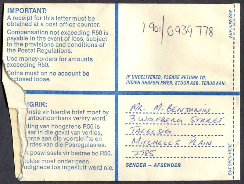RSA - Cover Registered At Woltemade Post Office
