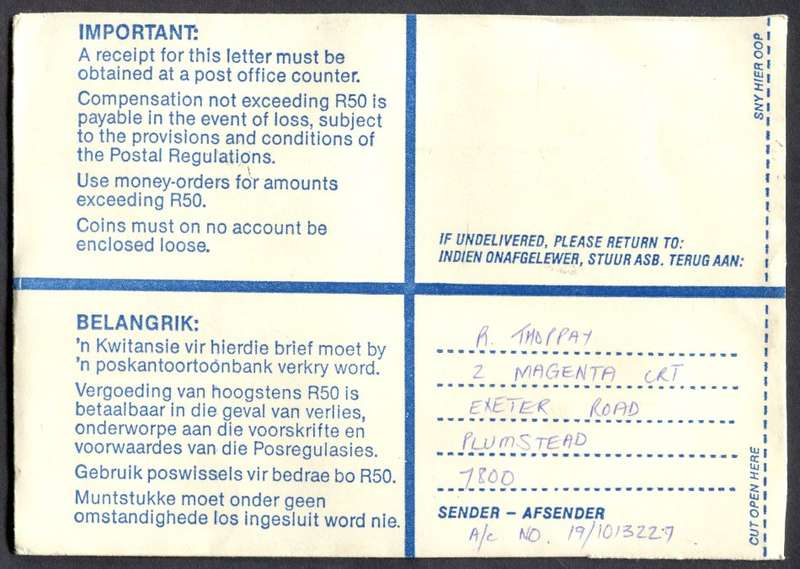 RSA - Cover Registered At Wittebome Post Office