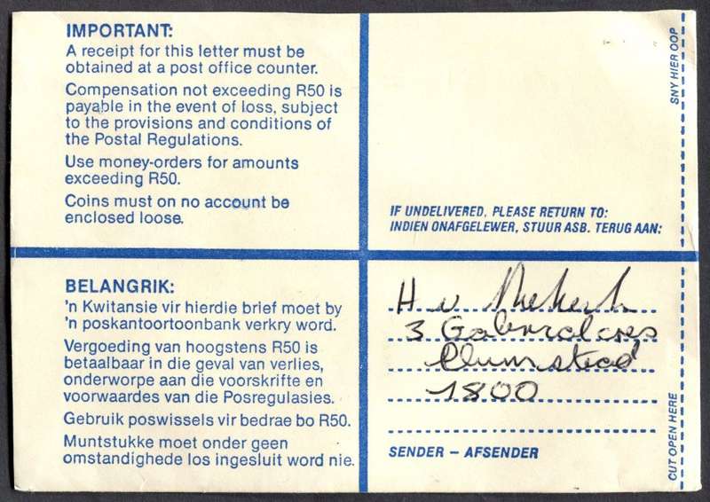 RSA - Cover Registered At Wittebome Post Office