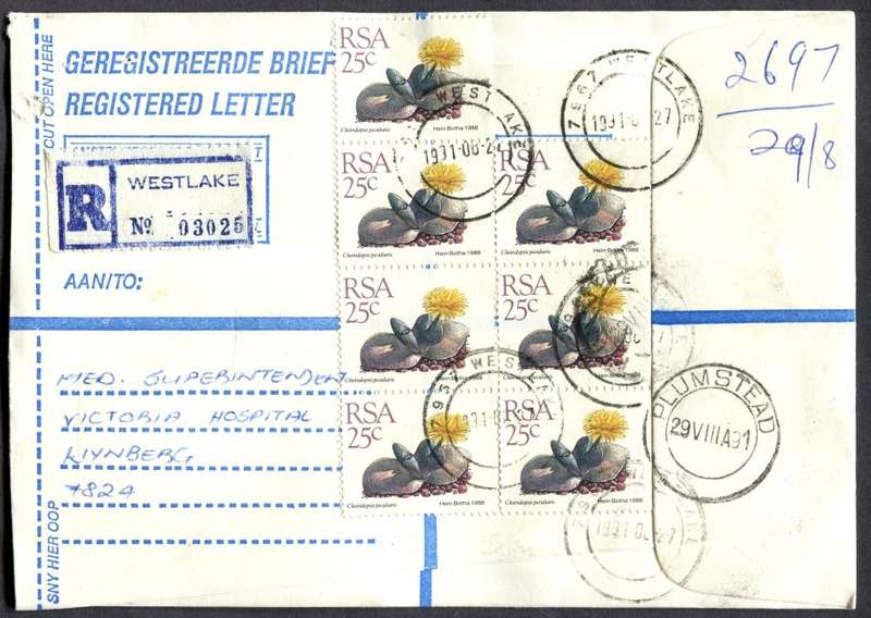 RSA - Cover Registered At Westlake Post Office