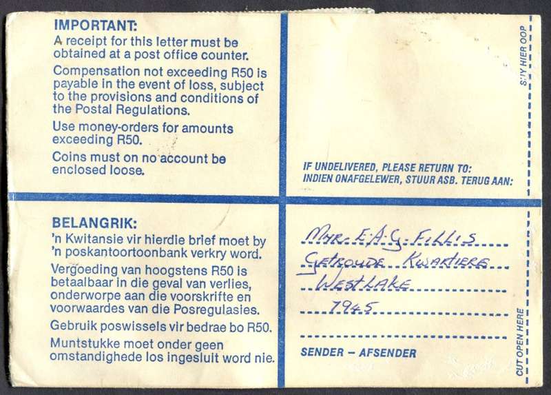 RSA - Cover Registered At Westlake Post Office