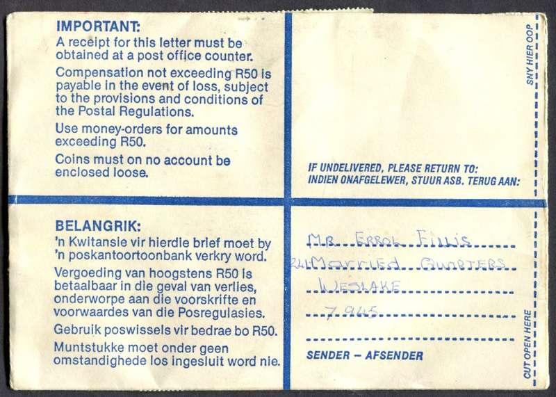 RSA - Cover Registered At Westlake Post Office