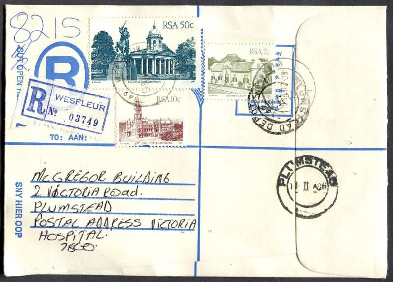 RSA - Cover Registered At Wesfleur Post Office