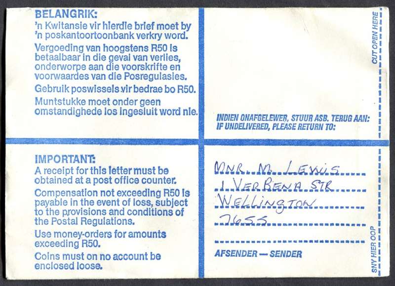 RSA - Cover Registered At Wellington Post Office