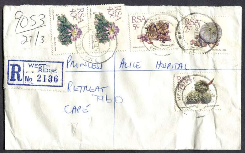 RSA - Cover Registered At Westridge Post Office