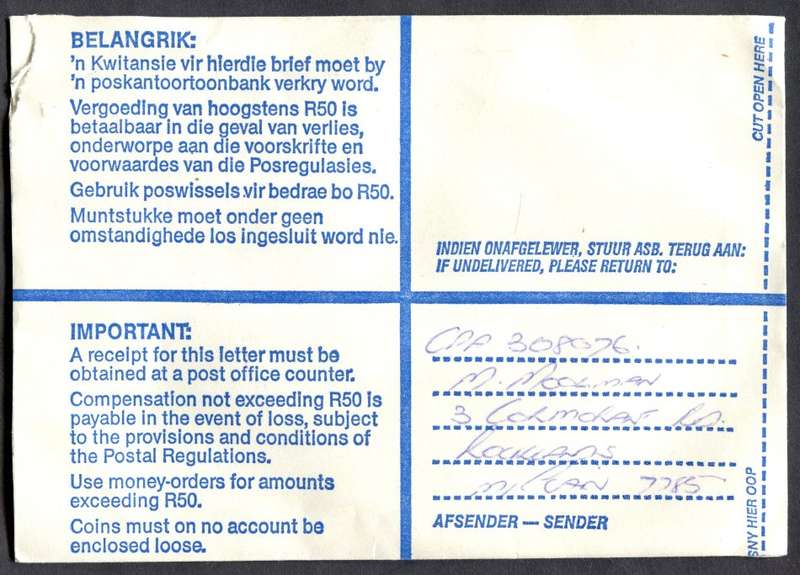 RSA - Cover Registered At Westridge Post Office