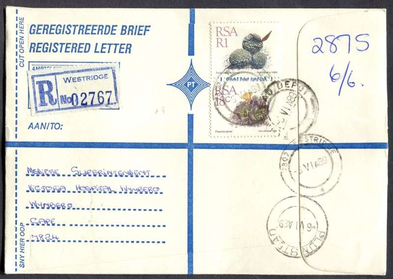RSA - Cover Registered At Westridge Post Office
