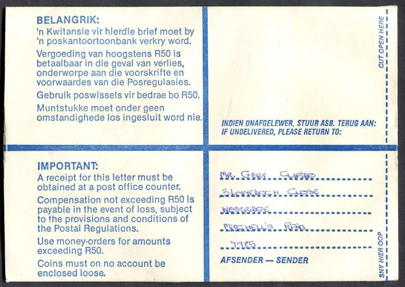 RSA - Cover Registered At Westridge Post Office