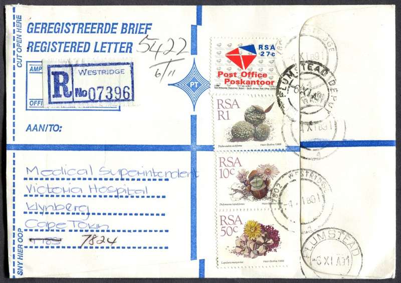 RSA - Cover Registered At Westridge Post Office