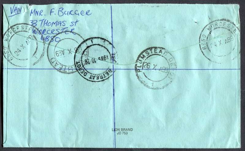 RSA - Cover Registered At Worcester Post Office