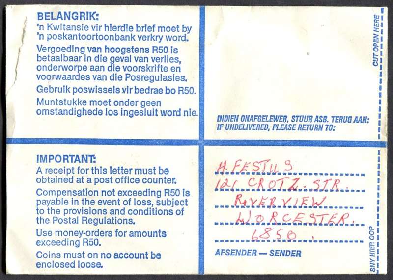 RSA - Cover Registered At Worcester Post Office