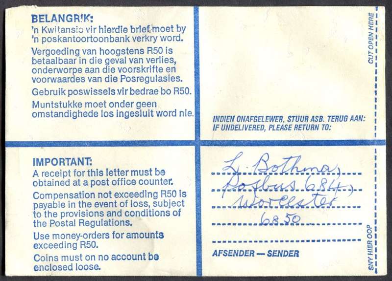 RSA - Cover Registered At Worcester Post Office