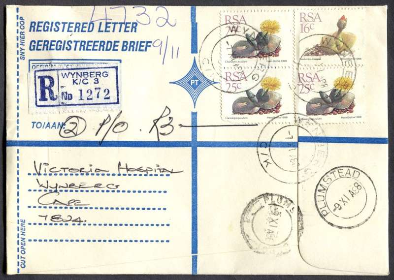 RSA - Cover Registered At Wynberg K/C Post Office