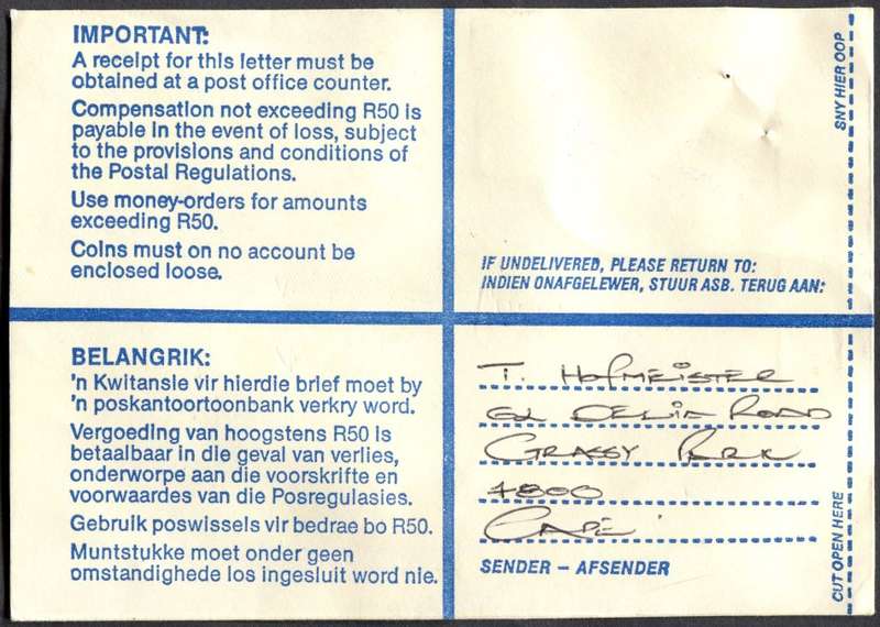 RSA - Cover Registered At Wynberg K/C Post Office
