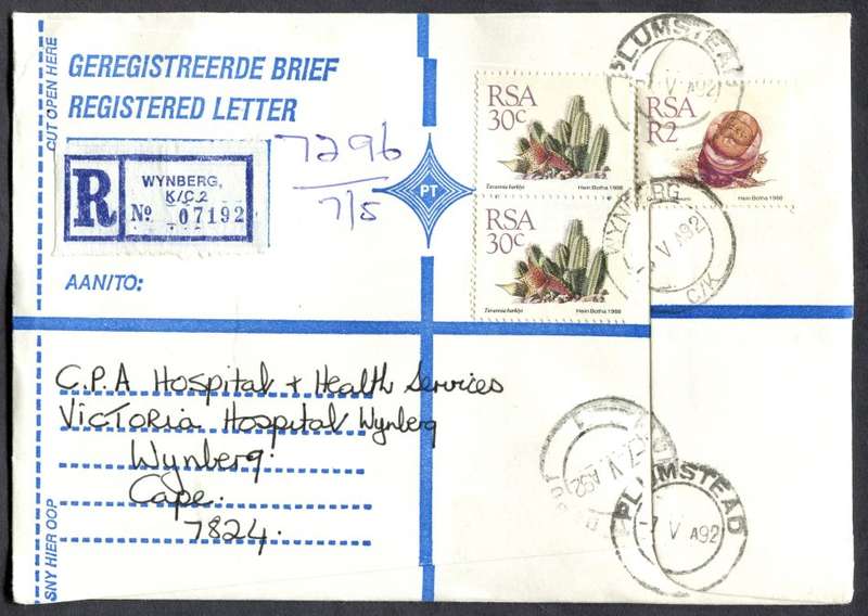 RSA - Cover Registered At Wynberg K/C Post Office