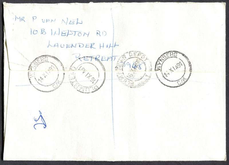 RSA - Cover Registered At Wynberg K/C Post Office