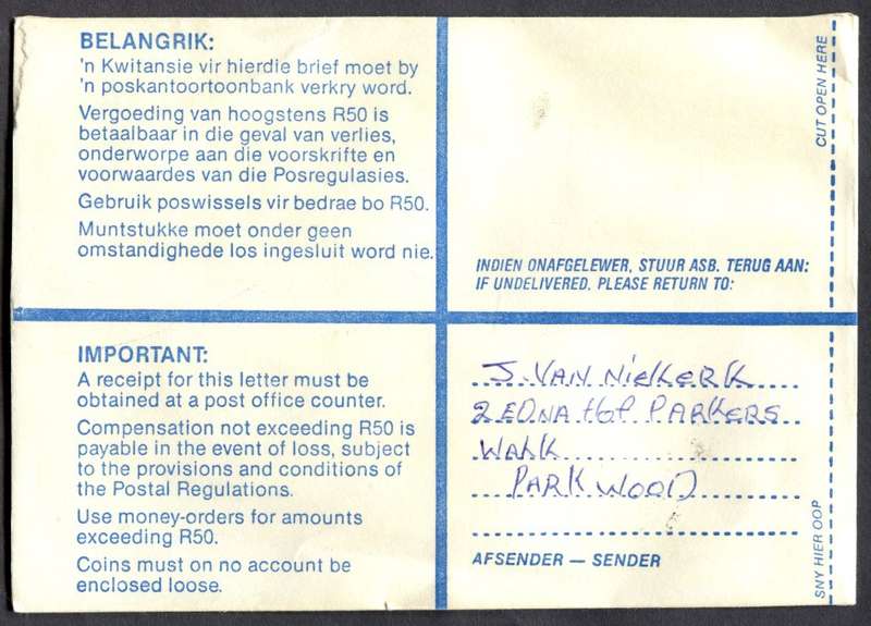 RSA - Cover Registered At Wynberg K/C Post Office