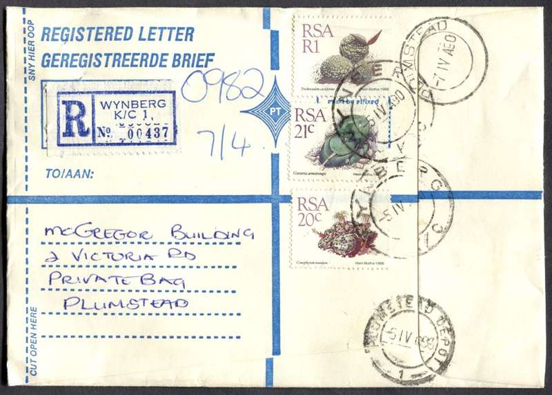 RSA - Cover Registered At Wynberg K/C Post Office