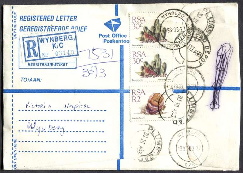 RSA - Cover Registered At Wynberg K/C Post Office