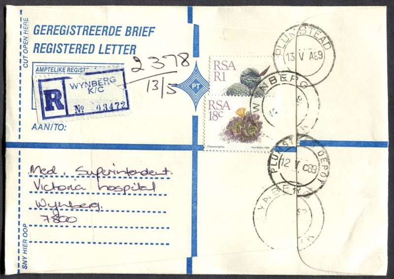 RSA - Cover Registered At Wynberg K/C Post Office