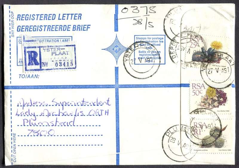 RSA - Cover Registered At Ysterplaat Post Office