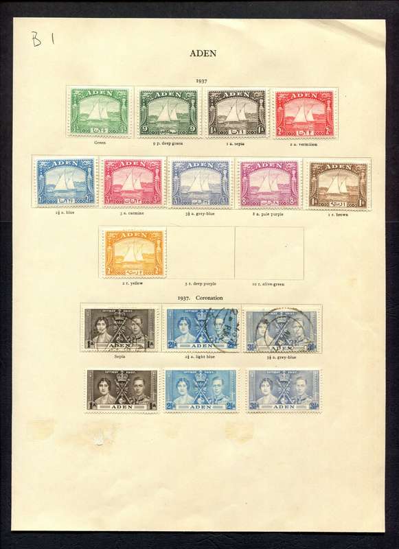 Aden - 16 Stamps Mounted (Hinged) on Old Album Page