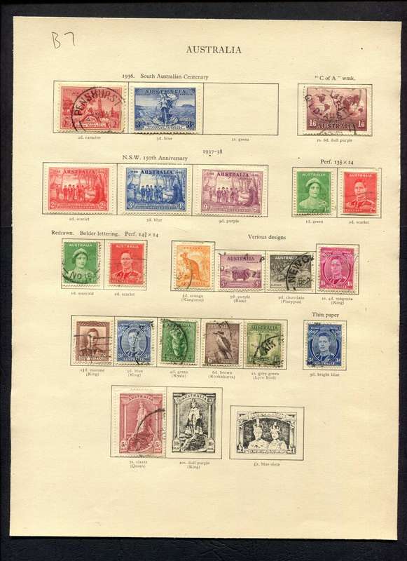 Australia - 21 Stamps Mounted (Hinged) on Old Album Page