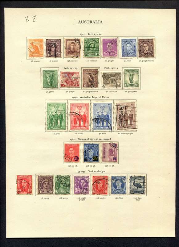 Australia - 26 Stamps Mounted (Hinged) on Old Album Page