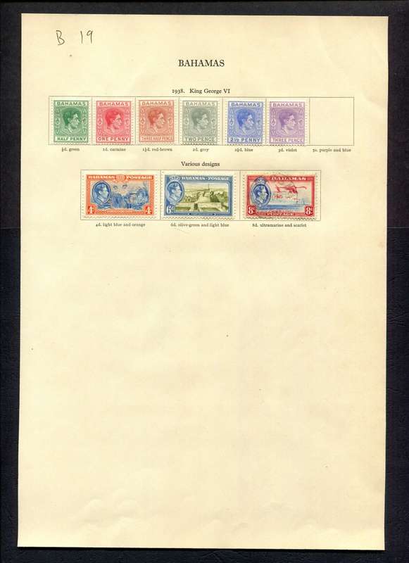 Bahamas - 9 Stamps Mounted (Hinged) on Old Album Page