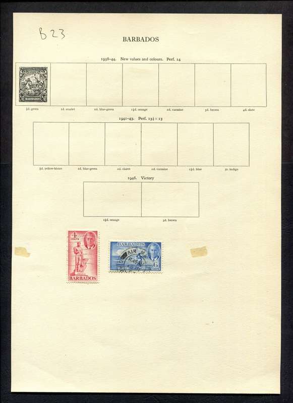 Barbados - 2 Stamps Mounted (Hinged) on Old Album Page