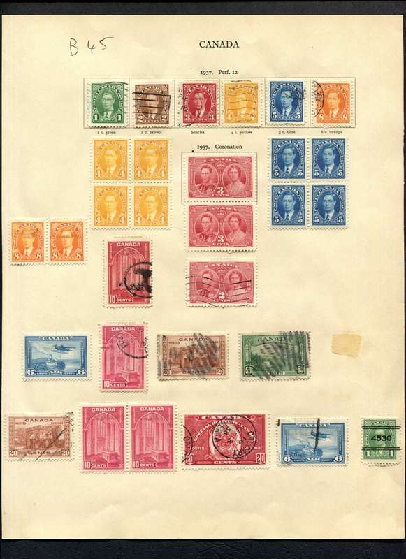 Canada - 30 Stamps Mounted (Hinged) on Old Album Page