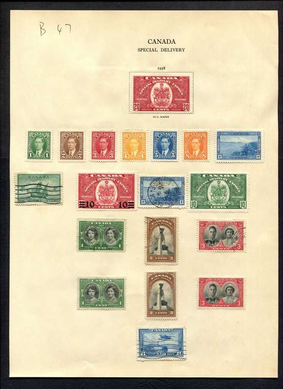 Canada - 19 Stamps Mounted (Hinged) on Old Album Page