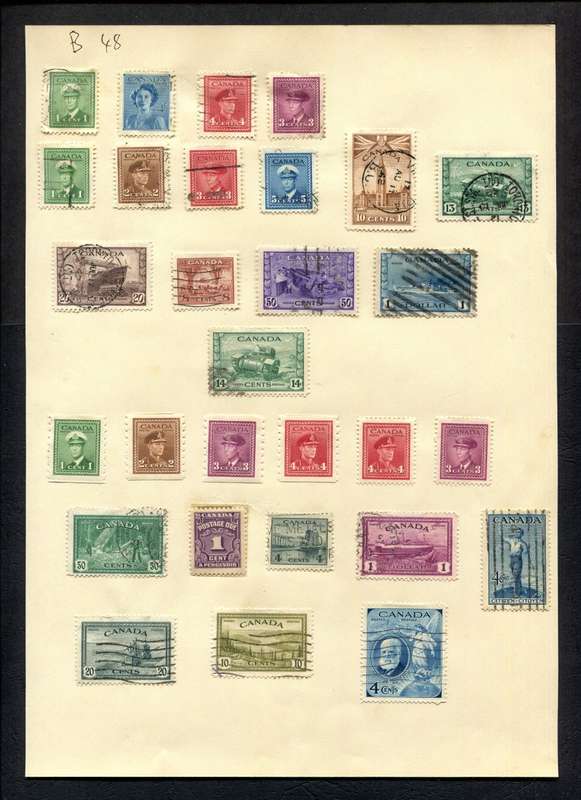 Canada - 29 Stamps Mounted (Hinged) on Old Album Page