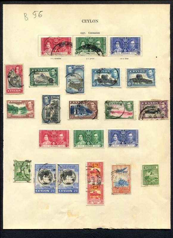 Ceylon - 23 Stamps Mounted (Hinged) on Old Album Page