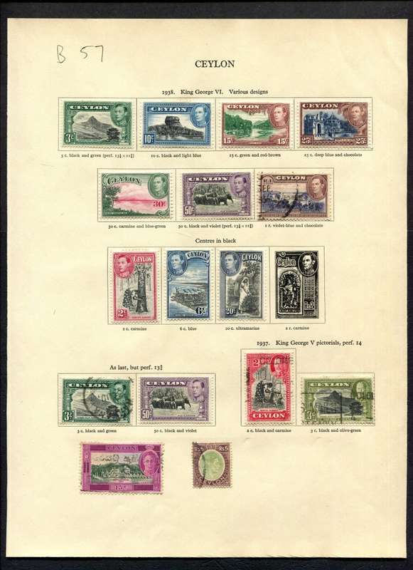 Ceylon - 16 Stamps Mounted (Hinged) on Old Album Page