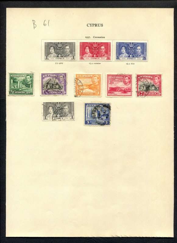 Cyprus - 10 Stamps Mounted (Hinged) on Old Album Page